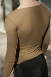 BASERANGE Ribbed Long Sleeve Top T-Shirt TTVL Collection France BAS-TTVL-RB-AU24-FCZ Emerald Brown